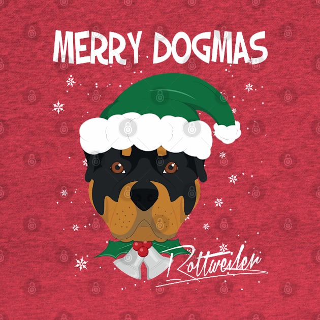 Merry Dogmas Rottweiler Dog With Green Santa's Hat Funny Xmas Gift by salemstore